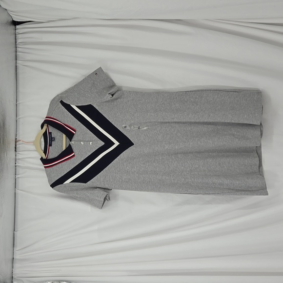 Tommy Hilfiger T-Shirt Dress Women's Gray Blue Chevron Print Point Collar SZ XL - Picture 6 of 12
